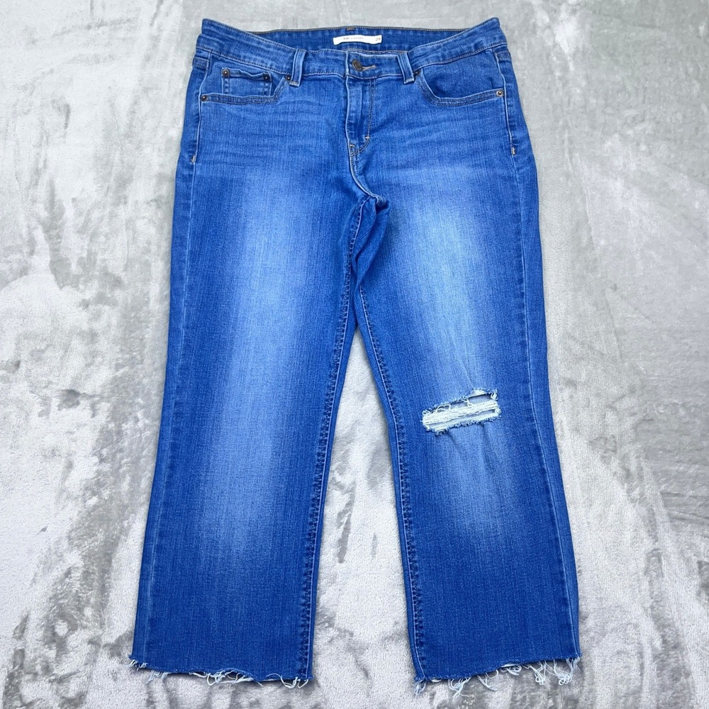 Levi's 518 Straight Leg‎ Crop Jeans Women's Sz 29 Fits 30" Distressed Frayed Hem